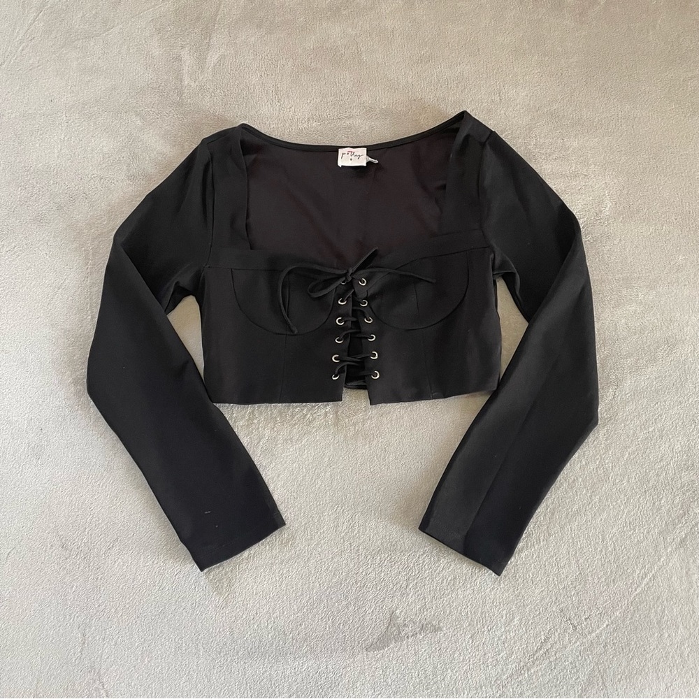 Princess Polly black lace up crop top